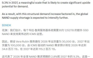 花旗预测英伟达Vera Rubin将催生PB级SSD需求，加剧NAND供应紧张