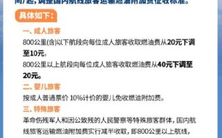 国内航线燃油附加费今起下调：800公里以下10元，以上20元