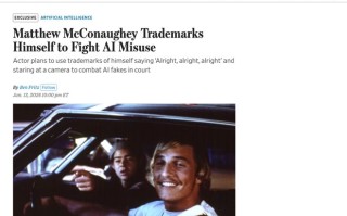 奥斯卡影帝马修·麦康纳申请注册个人影像与声音商标，防止AI滥用